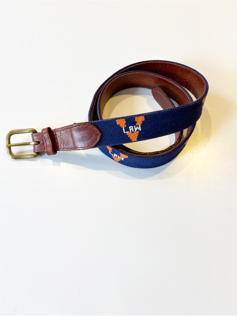 Smathers &‎ Branson || Virginia Law UVA Needlepoint Belt Navy Blue Orange 40